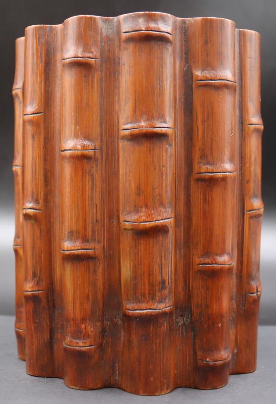 Chinese Carved Bamboo Form Brush Pot. (1 of 9)