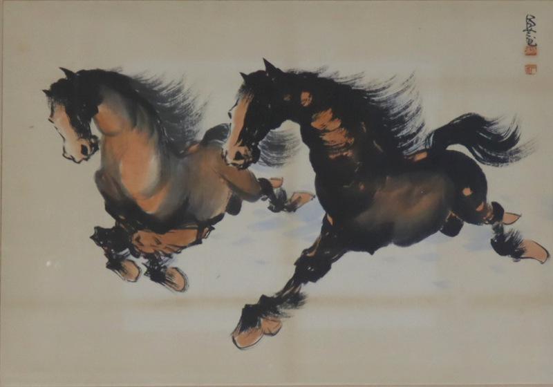Signed Chinese? Watercolor Painting of Horses. (1 of 8)