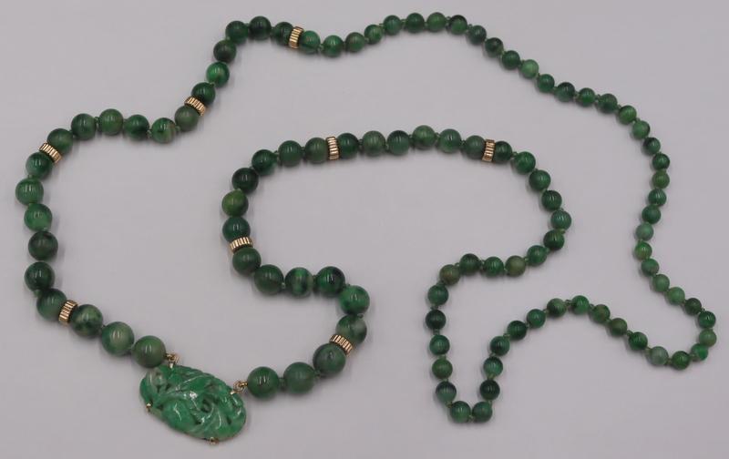 JEWELRY. 14kt Gold and Jade Beaded Necklace. (1 of 7)
