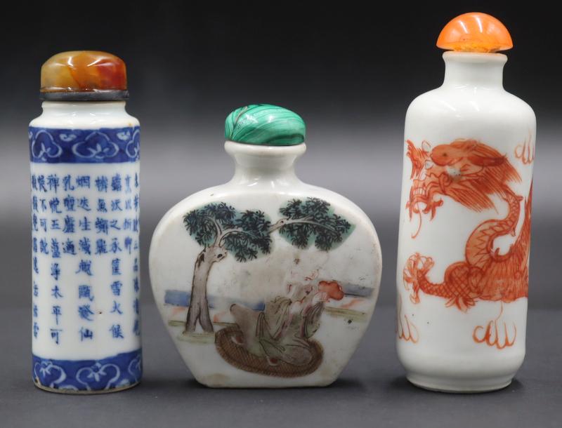 (3) Signed Chinese Enamel Decorated Snuff Bottles. (1 of 16)