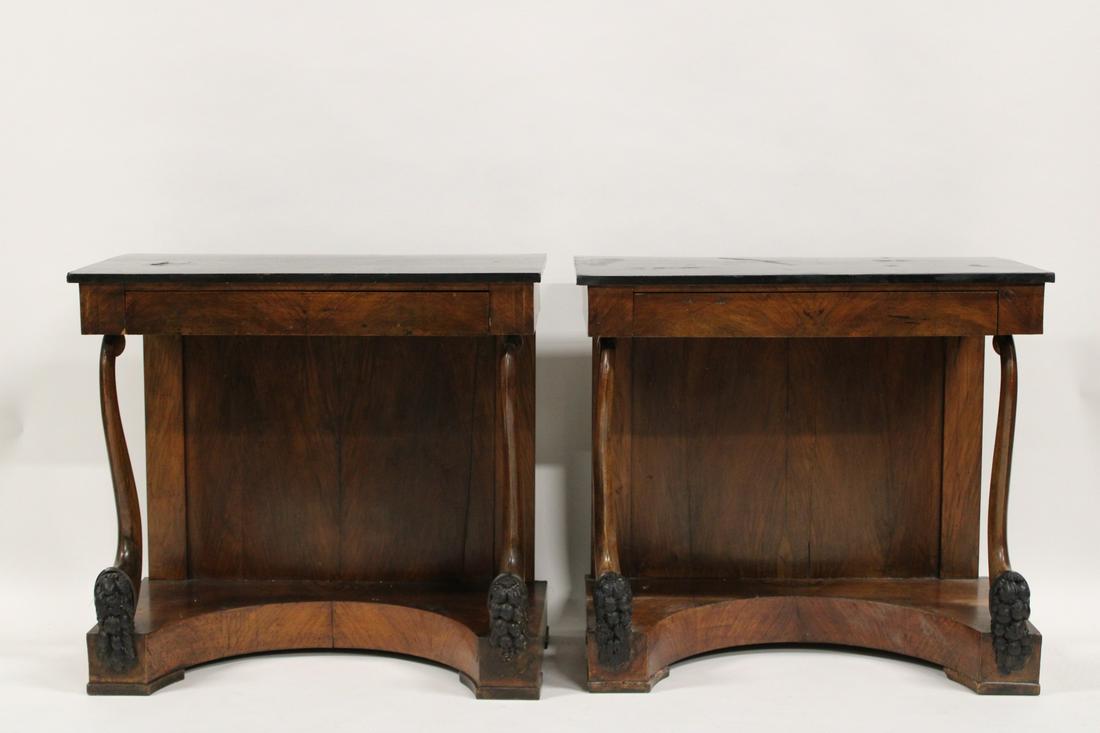 An Antique Pair of Neoclassical Style One Drawer: Consoles. Nice original with carved columns. From a West 89th St NYC estate. - Dimensions: 32" x 35" x 18"