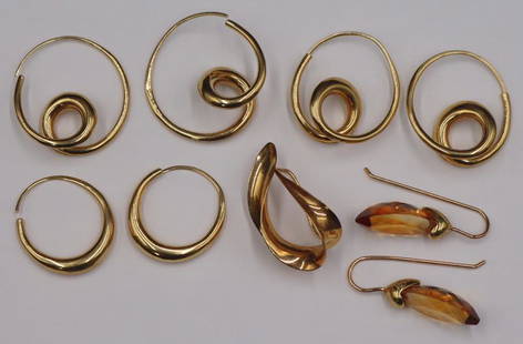 JEWELRY. Michael Good 18kt Gold Jewelry Grouping.: Includes (2) pair of signed Michael Good twisted hoop 18kt yellow gold earrings - signed, "© M. Good 750" with a pictorial hallmark; a pair of signed M. Good 18kt yellow gold hoop earri