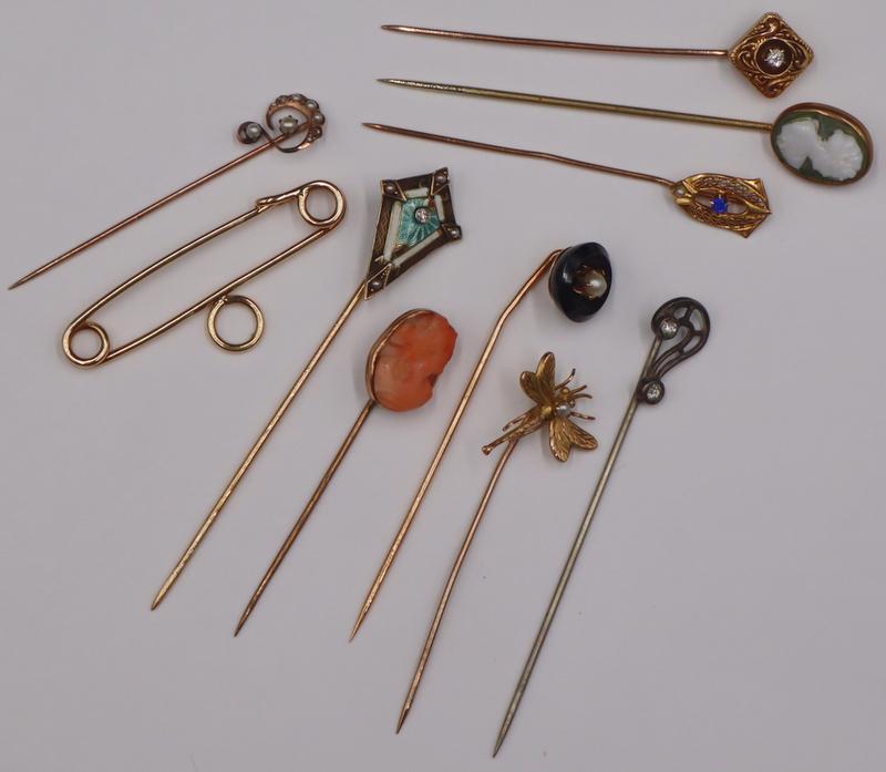 JEWELRY. Collection of (9) Stickpins and a Brooch (1 of 7)