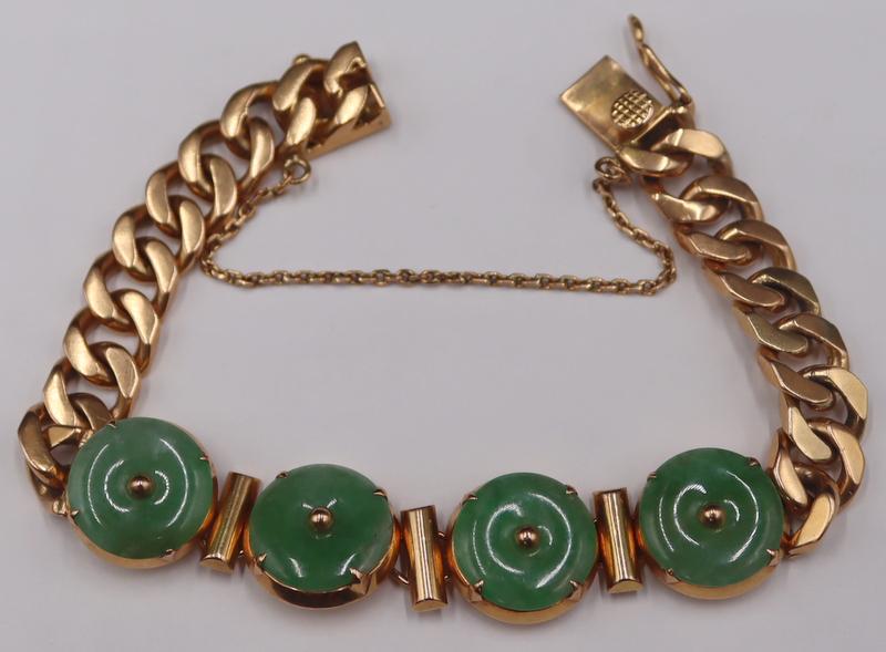 JEWELRY. Signed 18kt Gold and Jade Bracelet. (1 of 10)
