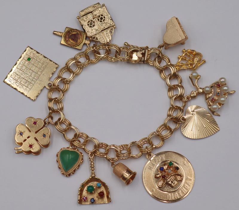 JEWELRY. 14kt Gold Charm Bracelet with (10) 14kt (1 of 7)