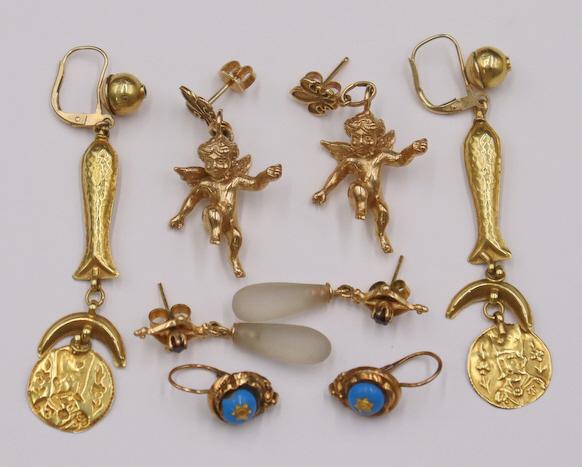 JEWELRY. (4) Pair of Gold and Gem Earrings. (1 of 12)