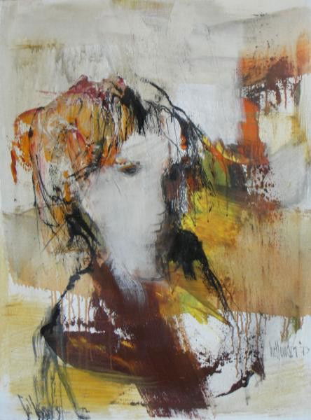 HOLLANDER, Gino. 1973 O/C Modernist Portrait.: Signed and dated lower right. Gino Hollander, American, 1924 - . From a Stockbridge, MA collector. Dimensions: 40" high x 30" wide. Condition: Good, slightly dirty.