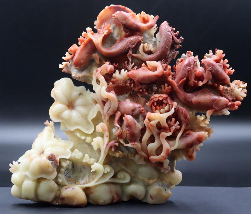 Asian Highly Carved Figural Grouping of Fish. (1 of 20)