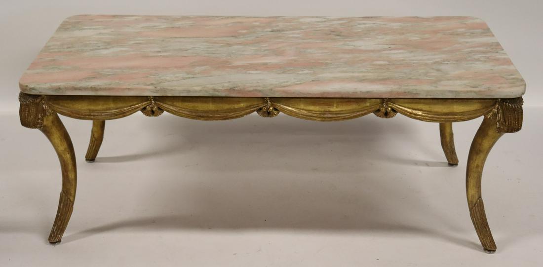 Antique Carved, Giltwood & Marbletop Coffee Table. (1 of 5)