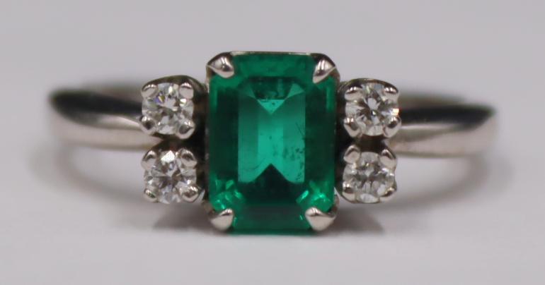 JEWELRY. 14kt Gold, Emerald, and Diamond Ring. (1 of 6)