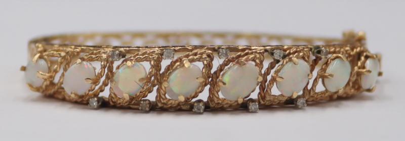 JEWELRY. 14kt Gold, Opal and Diamond Bracelet. (1 of 8)