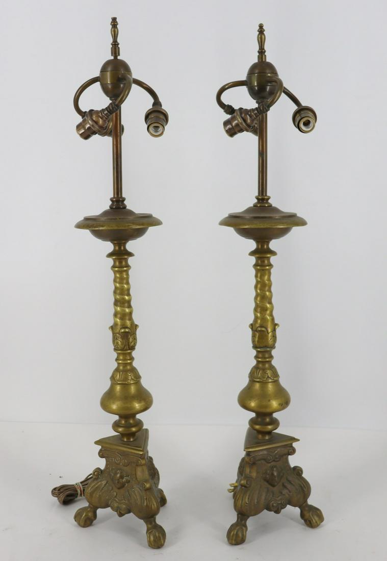 A Pair Of Antique Brass Lamps. (1 of 6)
