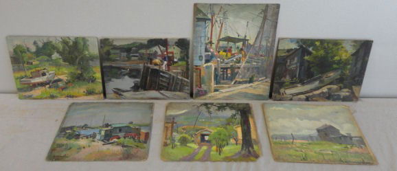 NEWMAN, Joseph. NEWMAN, Joseph. 7 Oil Paintings on: Cardboard. All signed. . All have Joseph Newman estate stamp verso. Joseph Newman, American, New York, 1890 - 1979. From the East 85th St. NYC estate of Joseph Newman. Average size is 10" wide x 8" hi