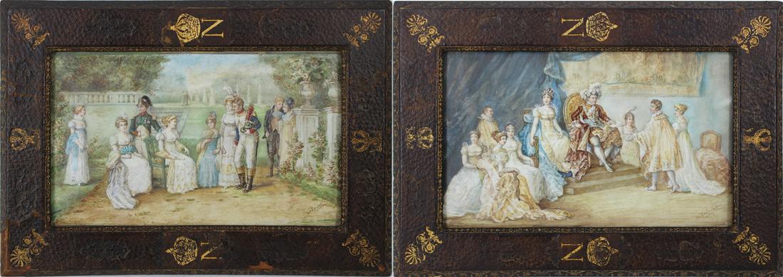 (2) ILLEGIBLY SIGNED WATERCOLORS. (1 of 12)