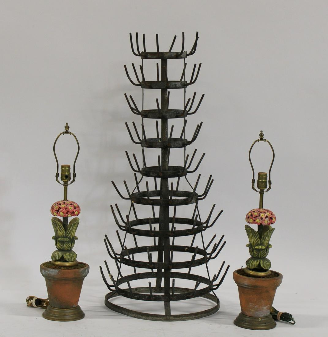 A Vintage Pair Of Carved Wood Lamps Together With (1 of 8)