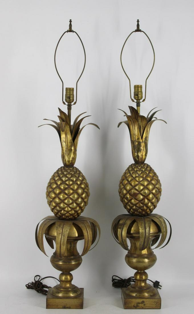 A Vintage Pair Of Gilt Metal Pineapple Form Lamps (1 of 10)