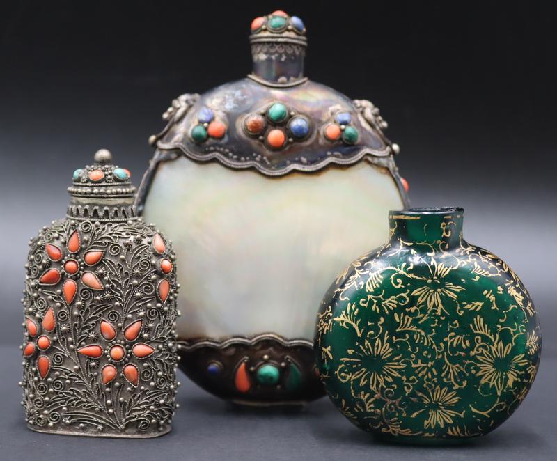 (3) Embellished Snuff Bottles. (1 of 9)