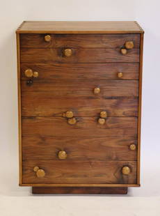 ARTHUR ESPENET CARPENTER Mushroom Chest.: A rare chest. Circa 1970 and signed twice. Signed to bottom right of last bottom drawer, as well as underneath. From a Westchester, NY estate. - Dimensions: 42" h x 30" w x 19.5" d.