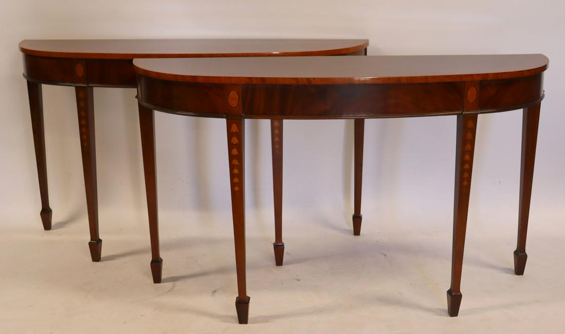 Vintage & Quality Pr Of Mahogany Demilune Consoles (1 of 7)