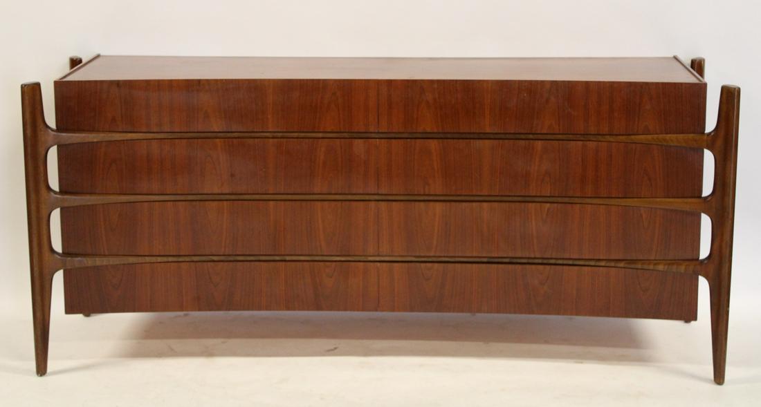 Midcentury William Hinn Walnut Dresser.: Sculptural Mid-Century Modern William Hinn dresser. Concave sculpted front design with edge mounted legs. Swedish Guild Collection. The Urban Furniture Co. Sweden, circa 1950/60. Walnut finish. From a