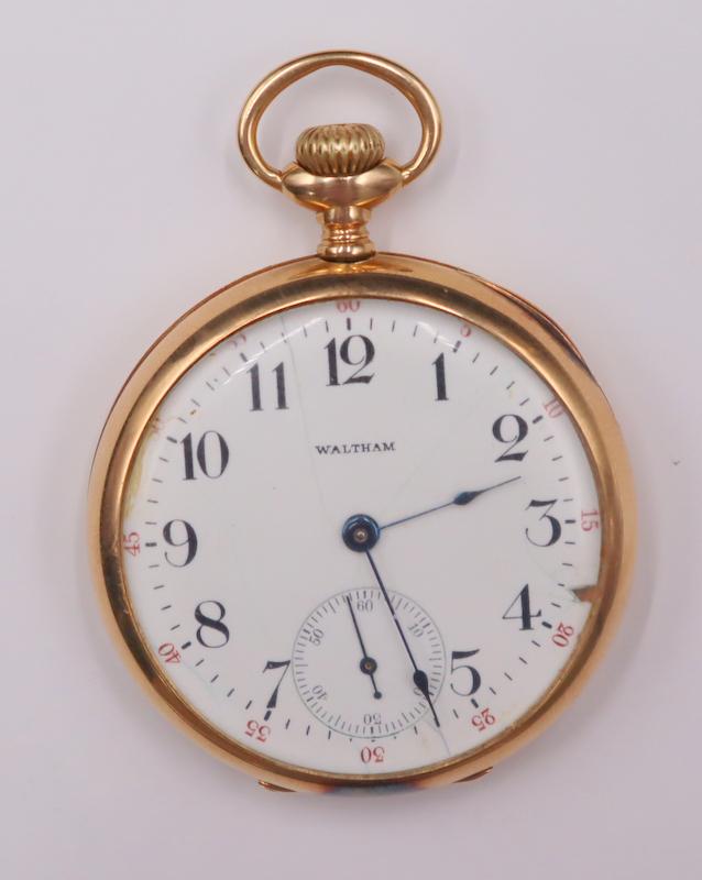 JEWELRY. Men's Waltham 14kt Gold Open Face Pocket (1 of 11)