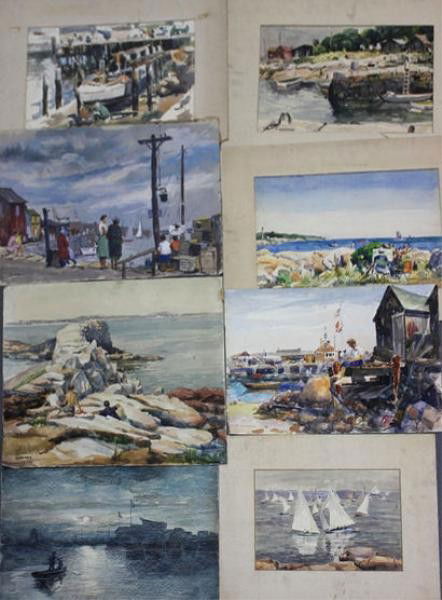 NEWMAN, Joseph. 8 W/C's of Rockport Coastal Scenes: All signed. All have Joseph Newman estate stamp verso. Joseph Newman, American- New York, 1890 - 1979. From the East 85th St. Estate of Joseph Newman. Dimensions: 10" x 14" to 18.5" to 22."