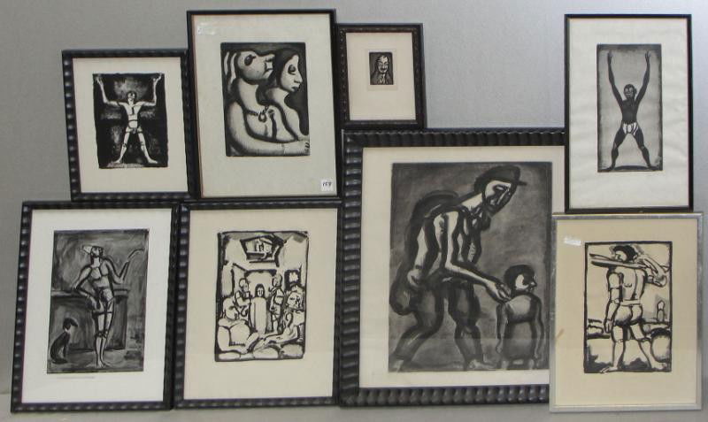 ROUALT. 8 Intaglio Prints.: Etchings, drypoints, aquatints, etc. All signed in the plate, not pencil signed. From a Larchmont, NY home. Dimensions: plate size - 4" x 2.75" to 19" x 14.75." Condition: Not examined out of frames.