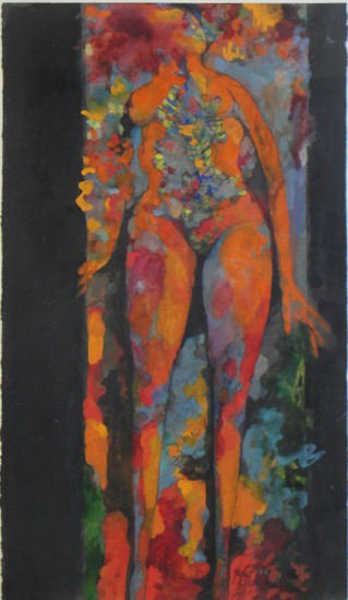 LANDAU, Jacob. Gouache of Surrealist Nude.: Signed lower right. Jacob Landau, American, 1917 - 2001. From a Central Park West NYC collector. Dimensions: 21" high x 12" wide. Condition: Good, not examined out of frame.
