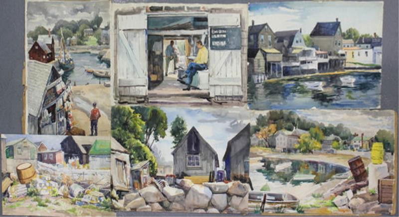 NEWMAN, Joseph. 6 W/C's of Rockport Harbor.: 2 Signed. All have Joseph Newman estate stamp verso. Joseph Newman, American- New York, 1890 - 1979. From the East 85th St. Estate of Joseph Newman. Dimensions: 12" x 18" to 15.5" x 23."