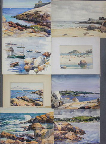 NEWMAN, Joseph. 8 W/C's of Coastal Landscapes.: 4 Signed. All have Joseph Newman estate stamp verso. Joseph Newman, American- New York, 1890 - 1979. From the East 85th St. Estate of Joseph Newman. Dimensions: 12" x 17" to 16" x 22.5."