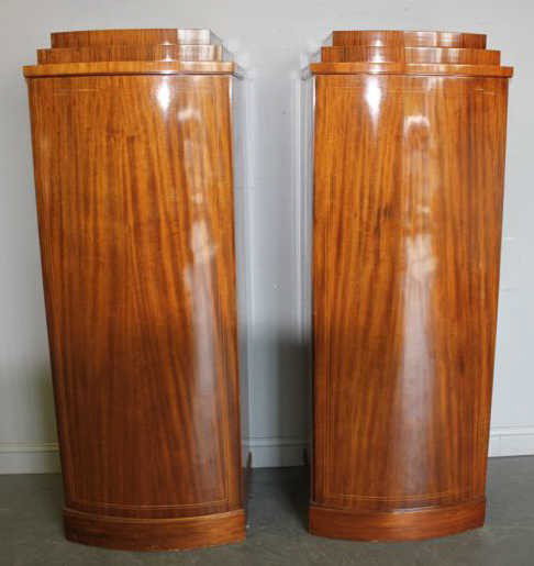 Pair of Edwardian Wardrobes with String Inlay.: From an 885 Park Ave NYC home. Dimensions: 25" wide x 19" deep x 68" high.