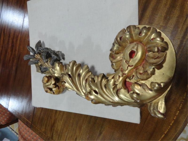 Pair of Antique Gilt & Carved Wood Swags.: This is a pair we are just showing one. Great looking with nice patina also age holes on verso .From a Forest Hills, Queens, NY estate. Dimensions: 31" x 13."