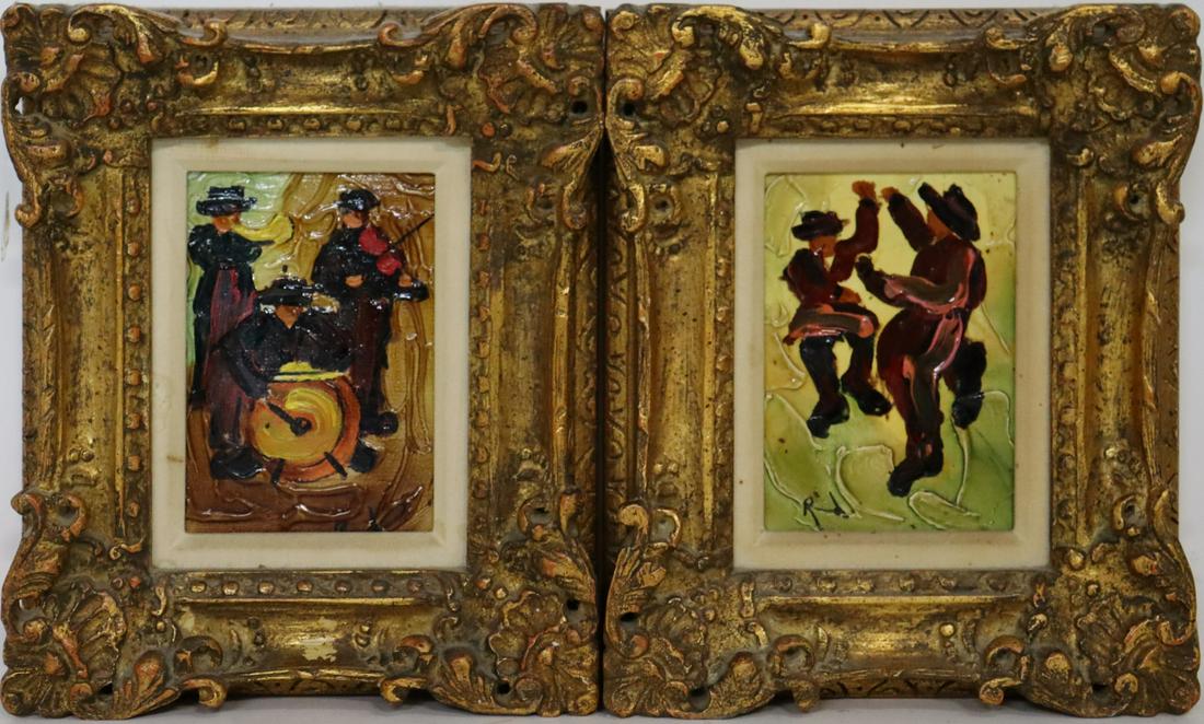 (2) R.D.? SIGNED OIL ON BOARD. RABBIS. (1 of 6)
