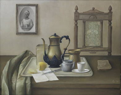 OLGA ANTONOVA (RUSSIAN, B. 1956).: Still life. Oil on canvas. Signed and dated '94 to lower right. From a Nyack, NY estate. - Dimensions: 24" h x 30" w. Frame: 26.75" h x 33" w.