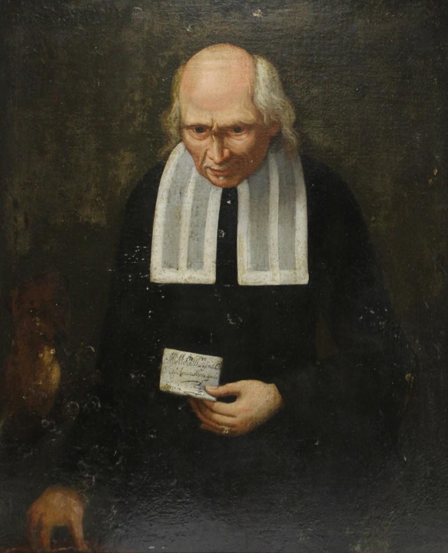 18TH CENTURY PORTRAIT OF PRIEST. OIL ON BOARD. (1 of 6)