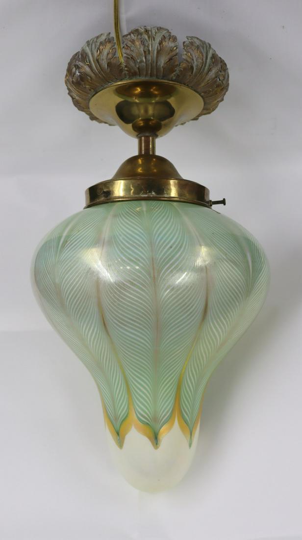 Large QUEZAL Art Glass Chandelier with Bronze Mount (1 of 6)