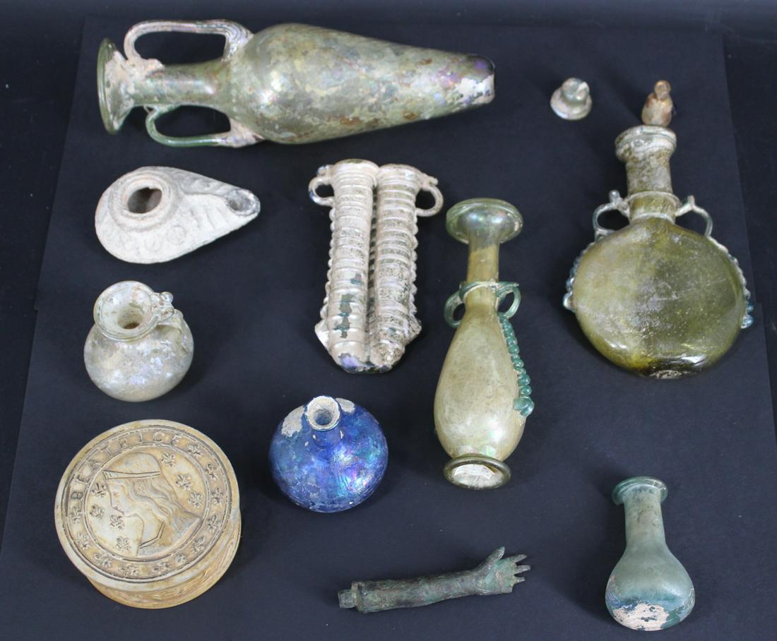Ancient Roman (?) Glass & Bronze Grouping 12 Pcs (1 of 18)