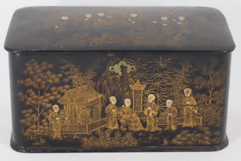 Antique Chinoiserie Lacquered Tea Caddy. (1 of 14)