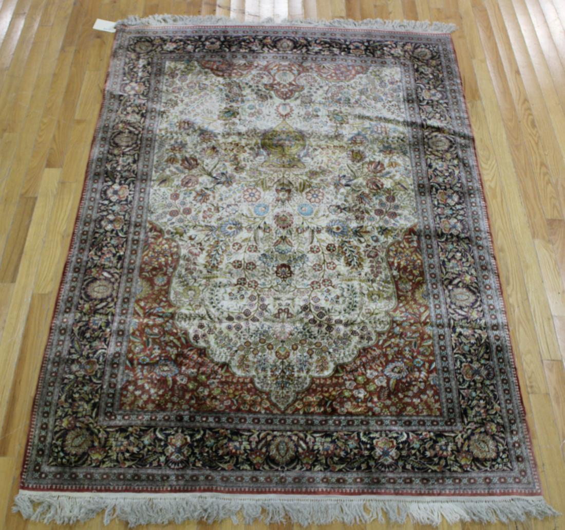 Vintage And Finely Hand Woven Silk Carpet (1 of 5)