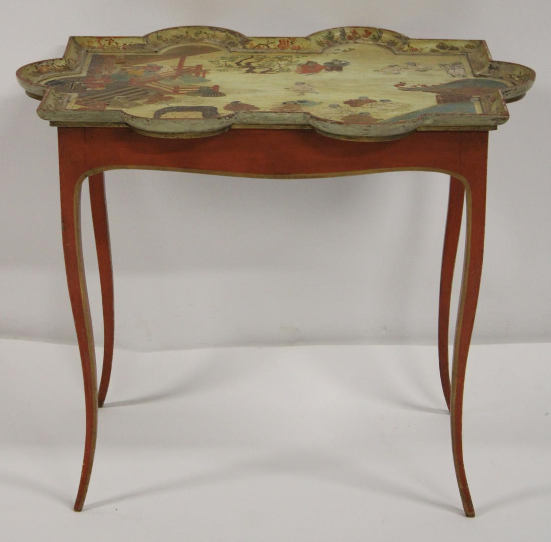 Antique Chinoiserie Decorated Scallop Edge table. (1 of 11)