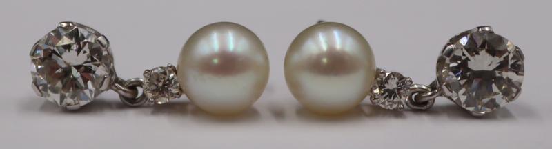 JEWELRY. Pair of 14kt Gold, Diamond and Pearl (1 of 7)