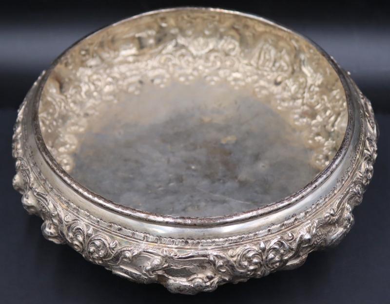 SILVER. Signed  Asian Silver Repousse Figural Bowl (1 of 9)