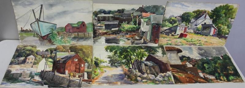 NEWMAN, Joseph. 6 Watercolors of Rockport.: All signed. All have Joseph Newman estate stamp verso. Joseph Newman, American- New York, 1890 - 1979. From the East 85th St. Estate of Joseph Newman. Dimensions: Range in size from 14" x 20" and 13"