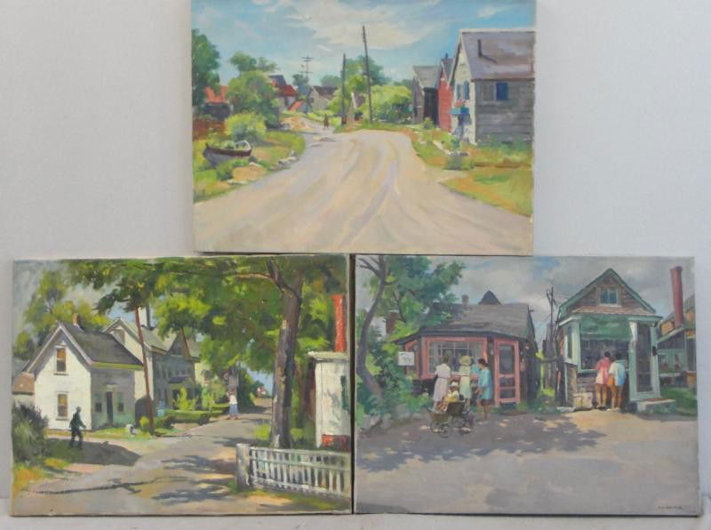NEWMAN, Joseph. 4 Oil on Canvas Village Landscapes: 1 signed lower right, 1 signed lower left. All have Joseph Newman estate stamp verso. Joseph Newman, American- New York, 1890 - 1979. From the East 85th St. Estate of Joseph Newman. Dimensions: 3 are