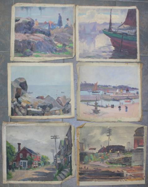 NEWMAN, Joseph. 6 O/C Rockport Harbor & Village: Scenes. All have Joseph Newman estate stamp verso. Joseph Newman, American- New York, 1890 - 1979. From the East 85th St. Estate of Joseph Newman. Dimensions: Average size is 14" x 18." Condition: As