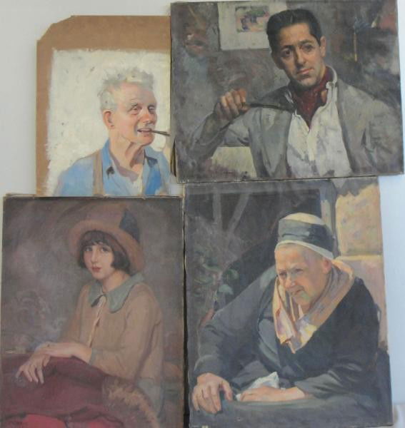 NEWMAN, Joseph. 5 Oil Portraits.: 4 on canvas, 1 two-sided on board. 3 signed, 1 inscribed verso with title. All have Joseph Newman estate stamp verso. Joseph Newman, American- New York, 1890 - 1979. From the East 85th St. Estate of J