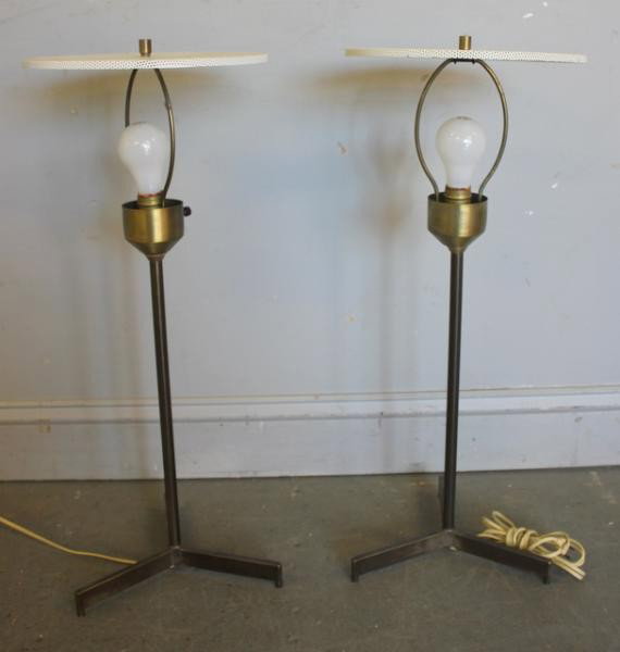 Pair of Midcentury Brass Table Lamps.: Possibly Hansen. From a Long Island, NY location. Dimensions: 26" high.