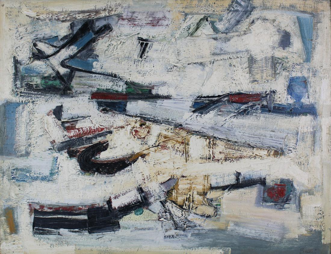 SIGNED ABSTRACT EXPRESSIONIST OIL ON CANVAS. (1 of 8)