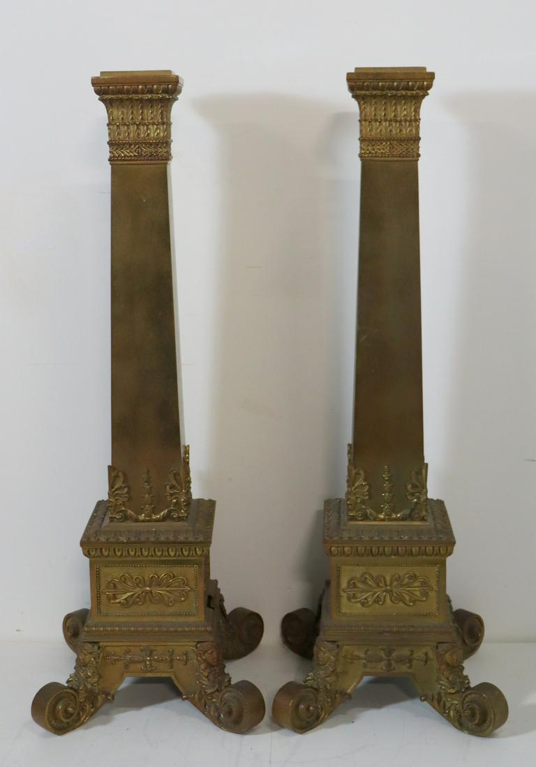 Caldwell (Attrib) Monumental Pr of Brass Andirons. (1 of 9)