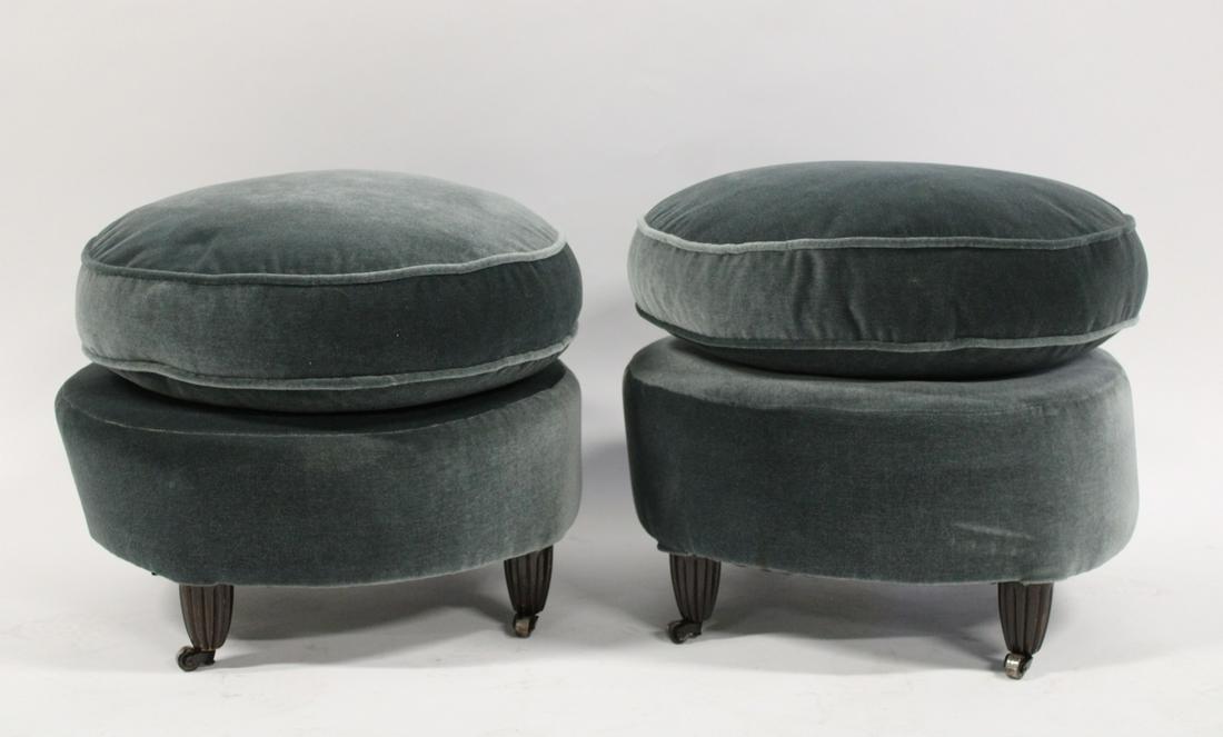 A  Midcentury Pair of Upholstered Blue Ottoman / (1 of 4)